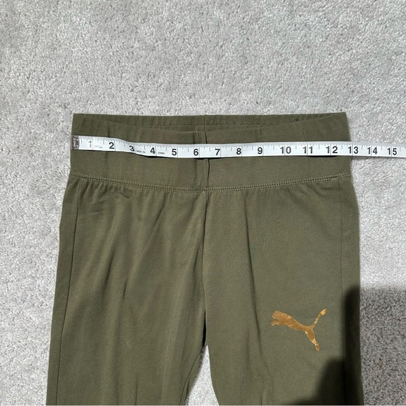 Puma Army Green Leggings with Gold Logo - Picture 4 of 5